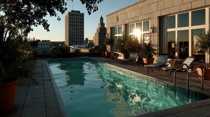 Obraz premium Rooftop pool with city view