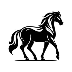 Detailed Stallion Vector in Rearing Pose with Flowing Hair and Muscular Build in Engraving Style for Posters Tattoos and Logos