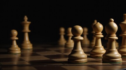 Chessboard with wooden pieces ready for play, dramatic light and black background, symbolizing International Chess Day.

