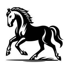 Artistic Rearing Horse in Black and White for Poster Tattoo Design Featuring Powerful Stallion in Classic Engraving Style