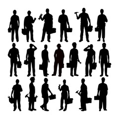 Silhouette of Construction Worker Holding Tool Box