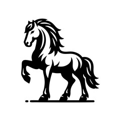 Traditional Horse Illustration in Monochrome Line Style Featuring Rearing Stallion for Poster Tattoo and Logo Branding Art