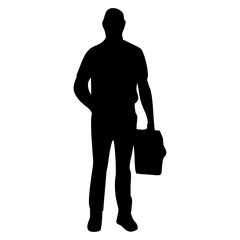 Obraz premium Silhouette of Construction Worker Holding Tool Box