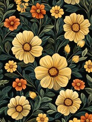 Yellow flowers and green leaves