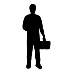 Obraz premium Silhouette of Construction Worker Holding Tool Box