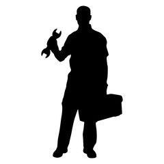Silhouette of Construction Worker Holding Tool Box