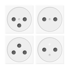 Wall Electrical Socket Vector on White Background. Different Types of Electrical Sockets. Icon Electrical Socket.