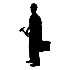 Silhouette of Construction Worker Holding Tool Box