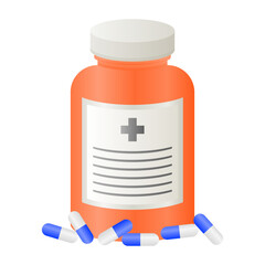Health Medicine Bottle with Pill Vector. Vitamin Medicine Bottle Icon. Medicine Pill Bottle on White Background.
