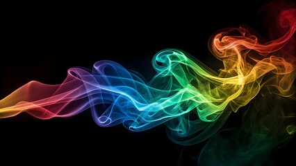 Fototapeta premium Vivid smoke trails in multiple colors swirling to create dynamic shapes against a dark backdrop, evoking a sense of motion and energy. Perfect for artistic projects, design elements, and creative.