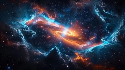 Fototapeta premium A captivating image revealing a stunning galaxy filled with bright stars and swirling nebulae in space.