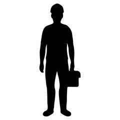 Silhouette of Construction Worker Holding Tool Box