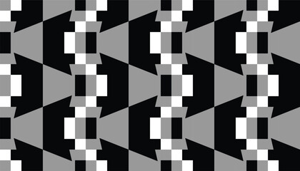 Seamless geometric zigzag pattern in bold black, white and grey. Tribal inspired abstract vector background, perfect for fashion, print and digital design