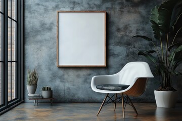 Empty framed art display in a modern industrial interior.