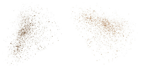 Overlay flying cinnamon powder splatter particles grainy grunge texture background illustration