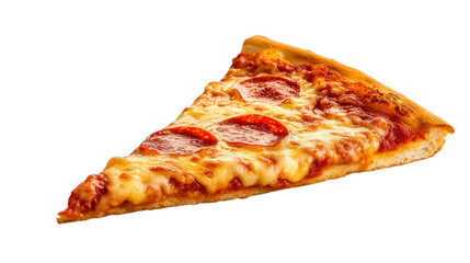 A tempting slice of pepperoni pizza, with bubbly cheese and crispy crust on a black background.