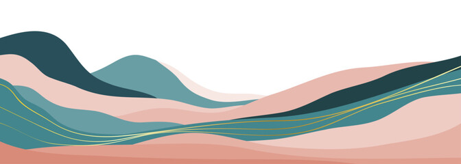 Mountain landscape illustration with line art pattern. Abstract contemporary aesthetic backgrounds landscapes. mountains, hills and ocean wave