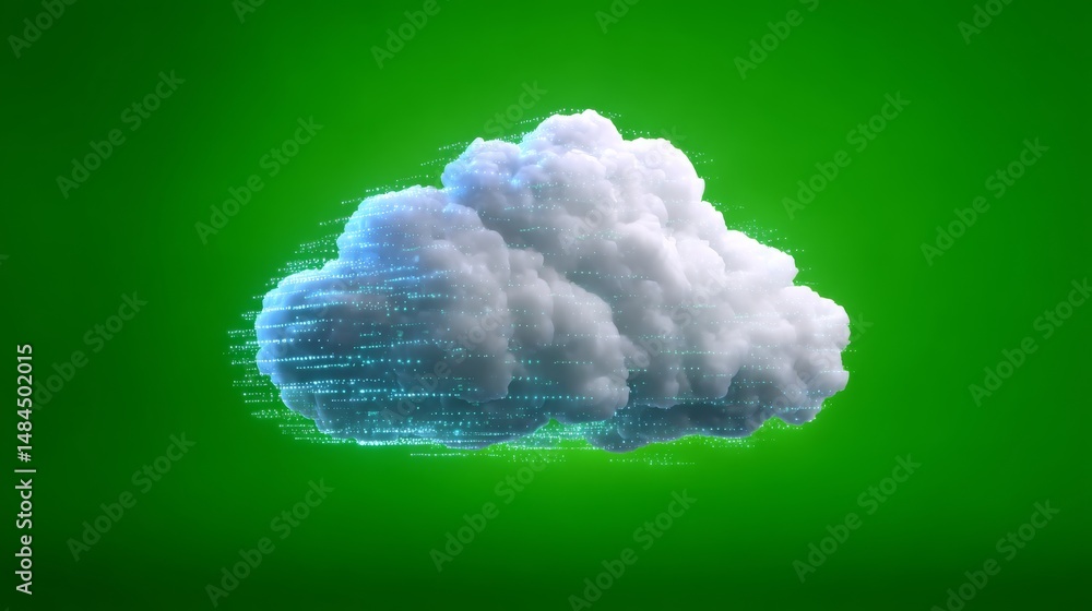Aufkleber stylized cloud with data stream effect on vibrant green background symbolizing digital technology