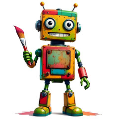 Fototapeta premium Robot toy holding a paint brush.