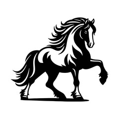 Artistic Horse Vector in Traditional Monochrome Style Featuring Rearing Stallion with Flowing Mane for Poster Tattoo or Branding