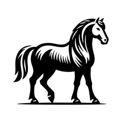 Black Stallion Vector Drawing in Bold Engraving Style with Dynamic Lines for Equestrian Poster Tattoo Art or Farm Animal Branding