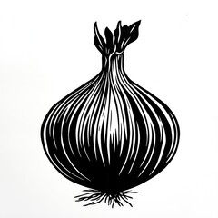 A black and white illustration of a bulbous onion