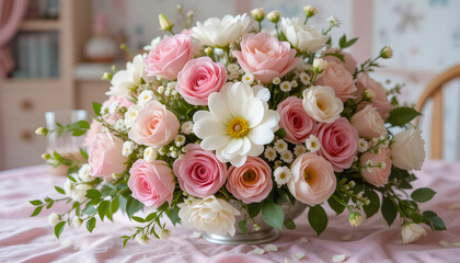 
 
File #:  1480847130
Beautiful bouquet of delicate pink and white flowers on the table decorated with soft pink tablecloth