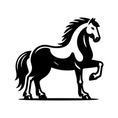 Equestrian Themed Vector Illustration of Horse in Rearing Pose in Woodcut Style for Poster Tattoo or Traditional Brand Artwork