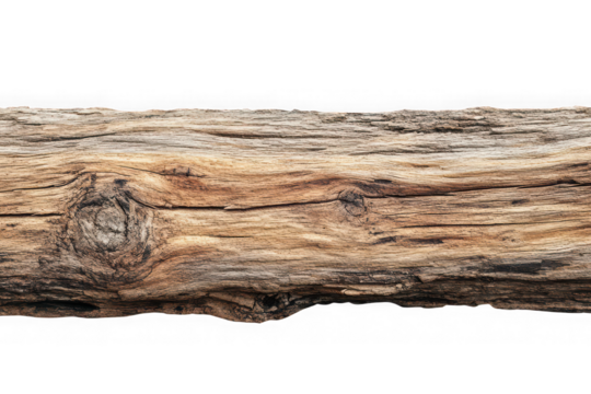 Detailed old wood log texture, weathered tree trunk, bark, wooden surface, timber, lumber, grain, knot, natural, isolated on transparent background