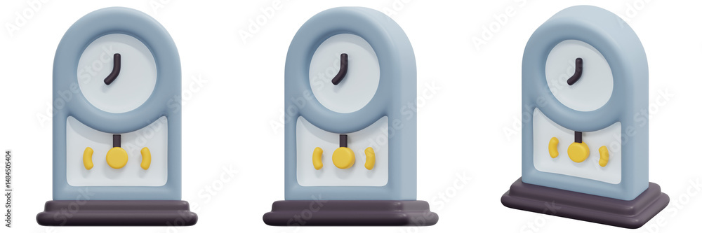 Poster set of light blue and yellow 3d rendered clock multiple views 3d render icon illustration