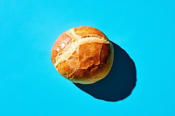 Bread roll on blue studio background
