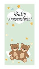Cute Baby Announcement Vertical Vector Set - Teddy Bear & Stork Story Graphics-02