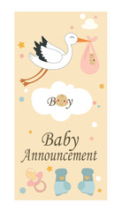 Cute Baby Announcement Vertical Vector Set - Teddy Bear & Stork Story Graphics-01