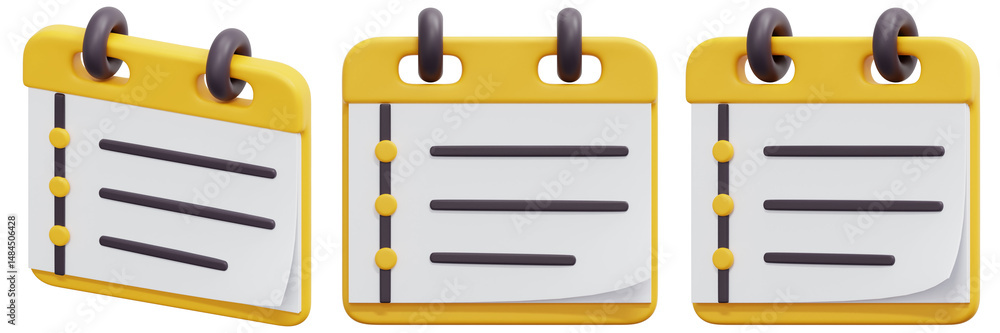 Poster set of yellow notepad with checklist 3d render icon illustration