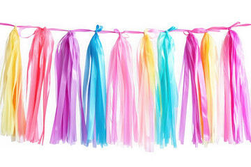 Naklejka premium Colorful party tassel garland decoration hanging banner streamer celebration birthday decoration isolated on transparent background