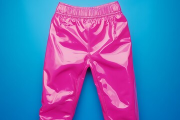 Bright pink glossy trousers fashion style