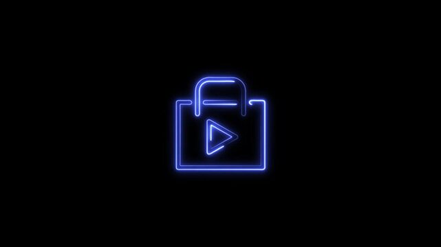 glowing neon play icon animation black background. 4K Video motion graphic animation.