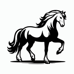Horse Illustration in Classic Black and White Style with Detailed Rearing Pose for Use in Tattoo Poster Design or Animal Farm Branding

