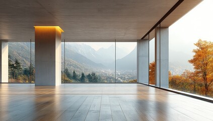 Modern, empty room with spectacular mountain views.