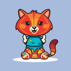 Cute Cartoon Red Panda in Blue Outfit