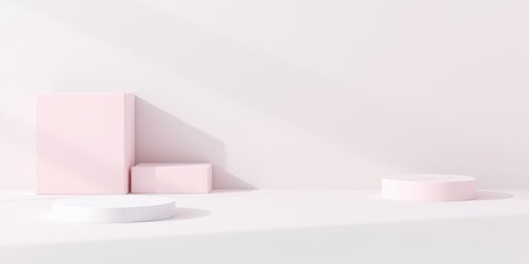 Minimalist Pink and White Product Display Platforms Modern Abstract Background