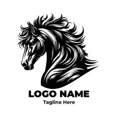 Artistic Stallion Vector in Traditional Woodcut Style Featuring Rearing Black Horse for Tattoo Logo Poster Art or Equestrian Brand Promotion