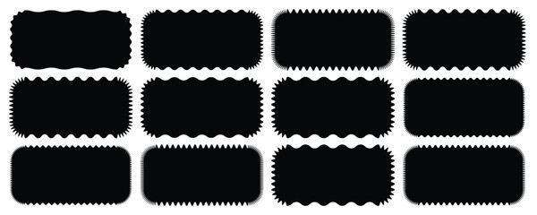 Geometric zig zag wavy stickers. Vector Jagged Geometric Rectangular. Black graphic design elements for decoration, banner, poster, template, sticker, badge, label, tag, emblem. vector illustration ep