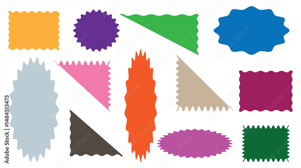Poster set of zigzag and wavy edge stickers in rectangle shape. geometric zig zag wavy labels, label price 
