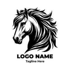 Equestrian Stallion Artwork in Classic Monochrome Style Featuring Bold Rearing Pose and Flowing Tail Perfect for Vintage Poster or Tattoo Design