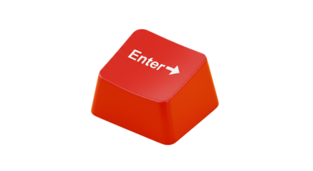 Red Enter Key: Gaming Keyboard Keycap Closeup on transparent background