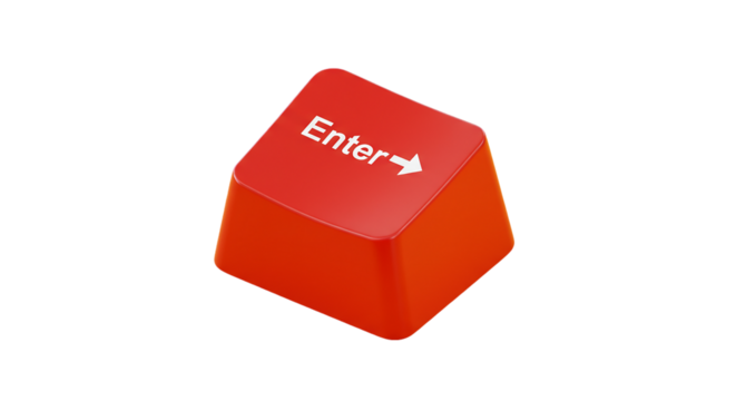 Red Enter Key: Gaming Keyboard Keycap Closeup on transparent background