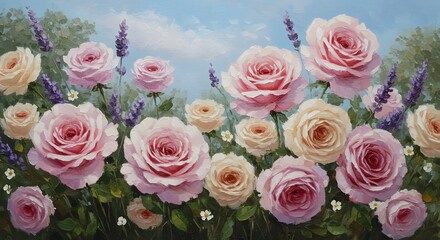 Romantic Rose Garden: A Pastel Oil Painting