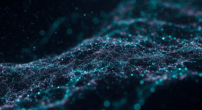 Abstract Teal Particle Wave Digital Art Background