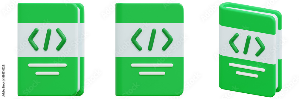 Poster set of green coding book icons 3d render icon illustration